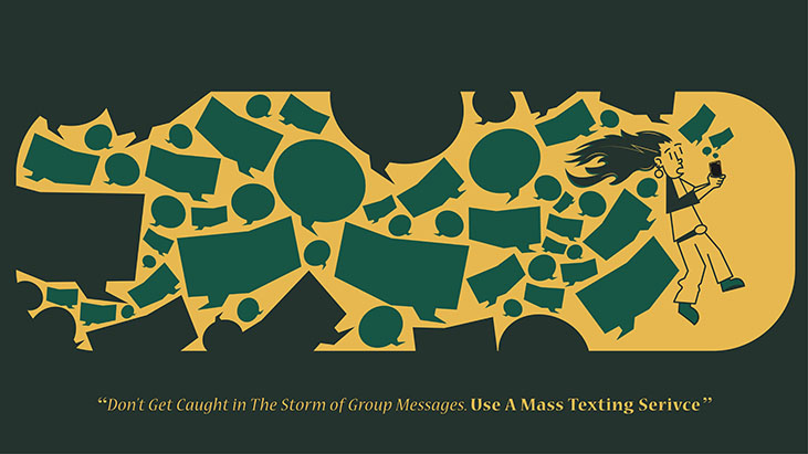 An illustration showing that you can avoid many problems with group texting by using a mass texting platform like TextSanity.